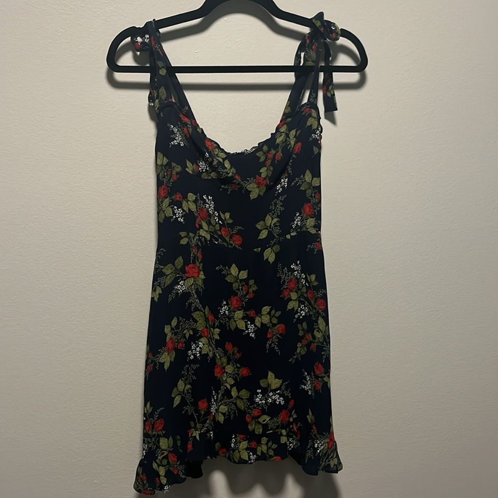 REFORMATION Christine Navy and Red Floral Mini Dress, Size 6P (Petite) - Picture 3 of 13
